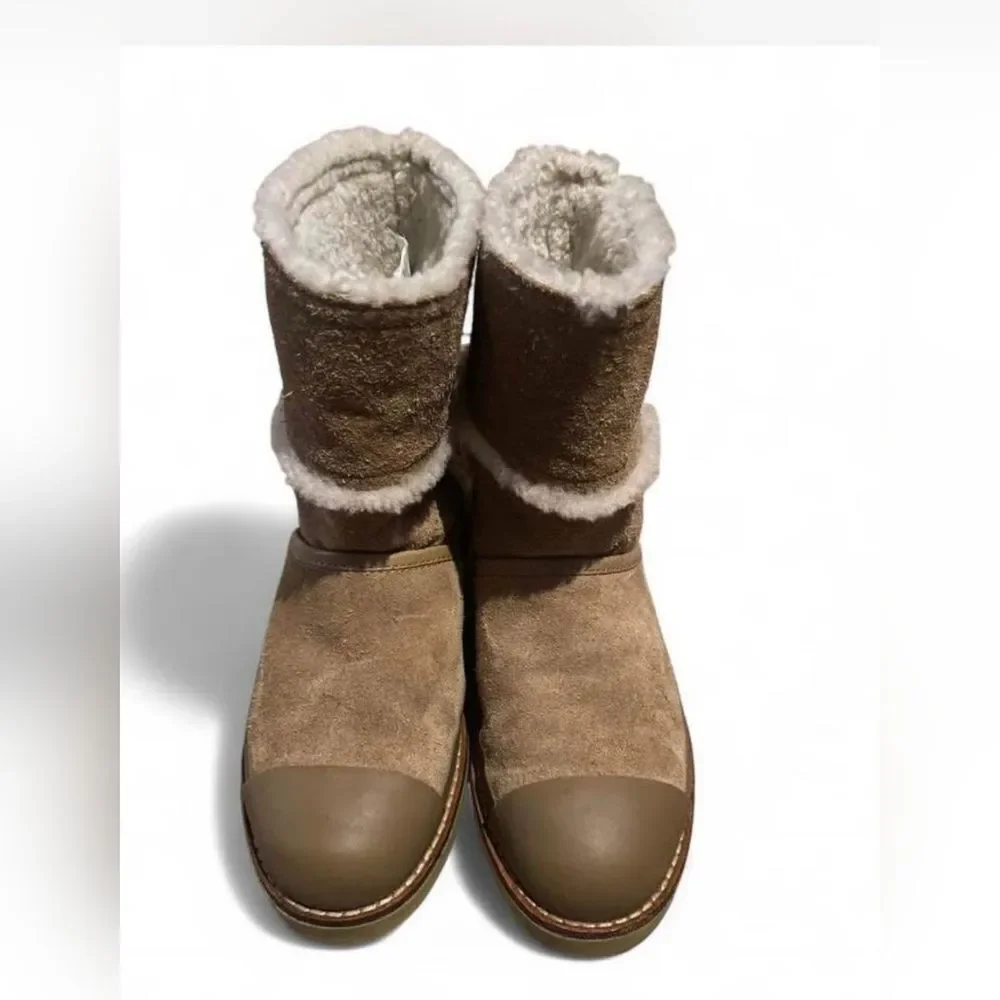 Tory Burch Designer Nadine Amelie Tan Shearling Winter Fleece Sherpa Boots 6